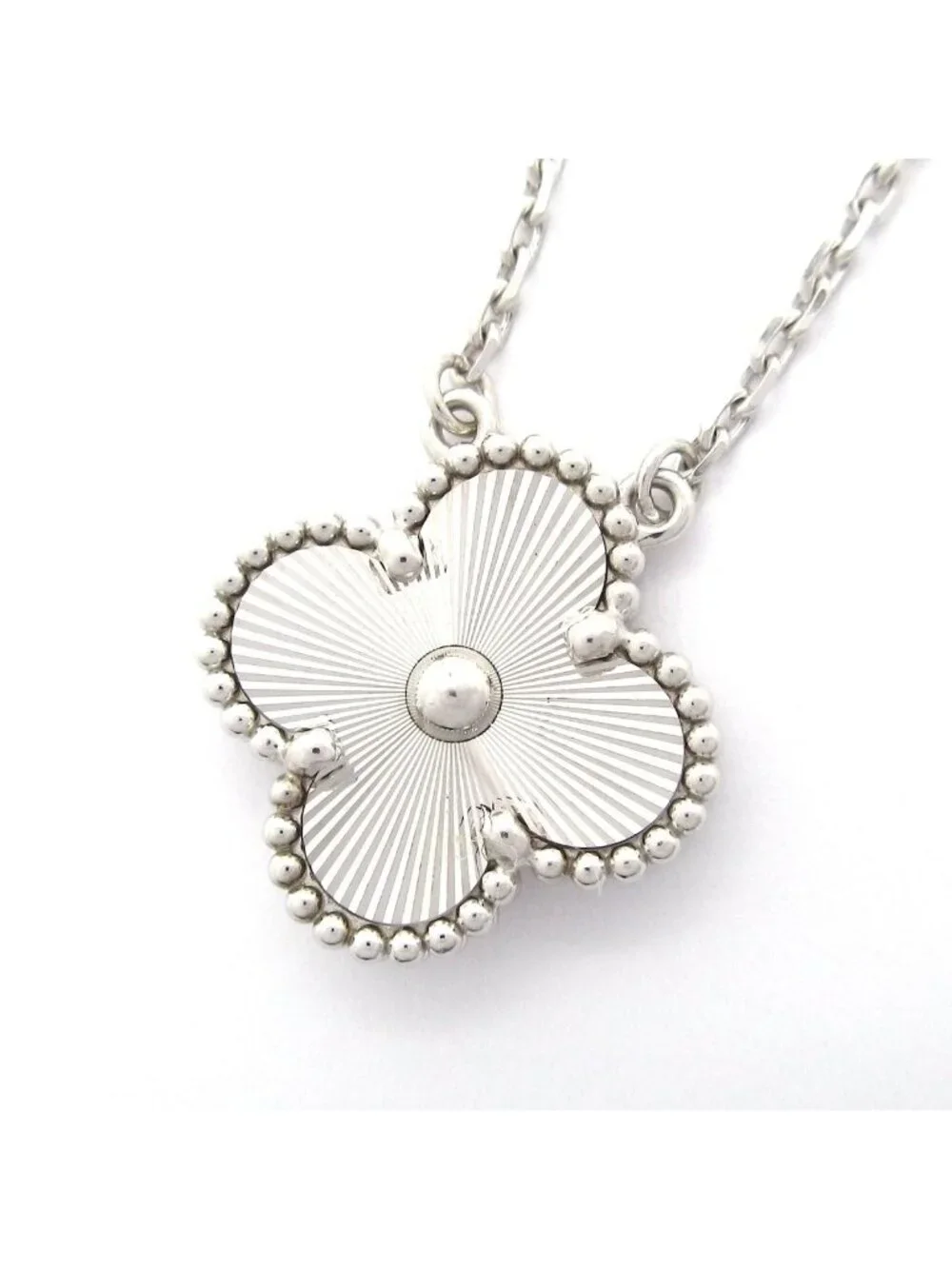 Van Cleef & Arpels Necklace Vintage Alhambra 18K White Gold Guilloche